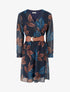 Robe mi-longue élastiquée imprimé feuilles - Marine - 1