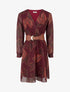 Robe mi-longue élastiquée imprimé feuilles - Lie de vin - 1