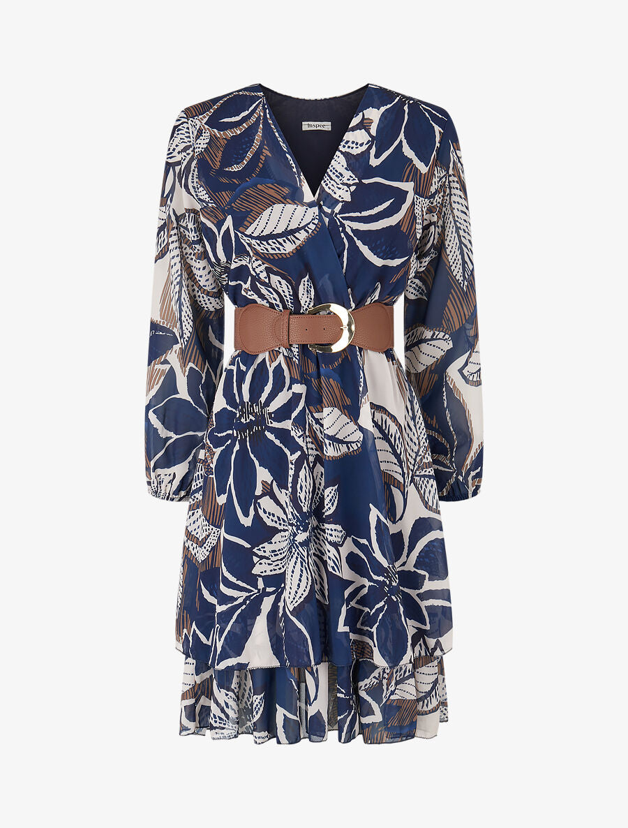 Robe à basque imprimé fleuri - Bleu - 5