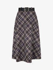Jupe mi-longue imprimé tartan écossais - Marine - 1