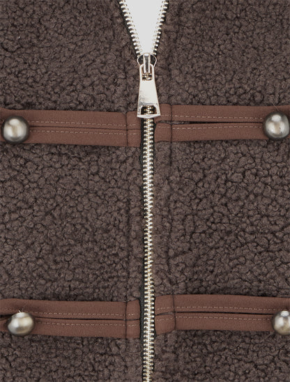 Veste effet laine bouclée style officier - Marron - 3