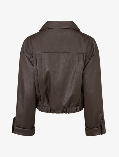 Blouson court en simili - Marron - 2