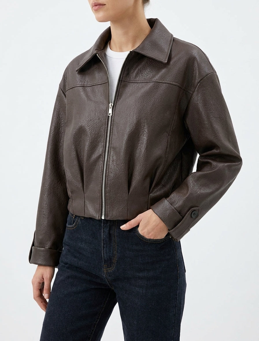 Blouson court coupe boule - Marron