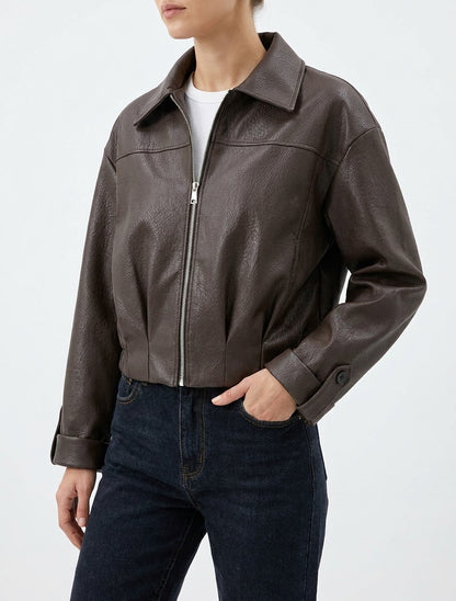 Blouson court coupe boule - Marron