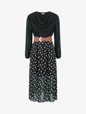 Robe droite à pois manches longues - Noir - 1