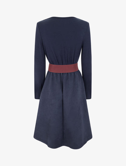 Robe bimatière à col bénitier - Marine - 2