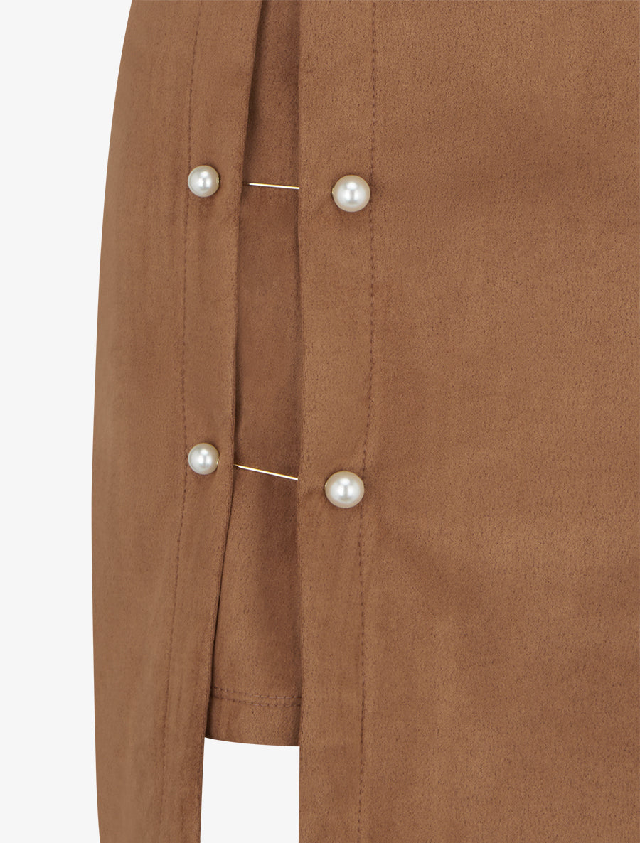 Jupe unie à perles blanches nacrées - Camel - 3