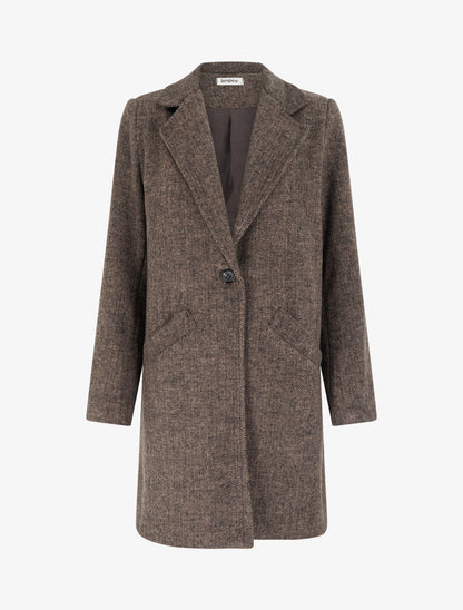 Manteau boutonné imprimé chevron - Marron - 1