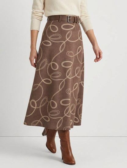 Jupe longue taille haute en suédine - Marron