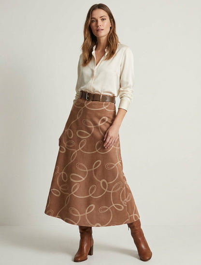 Jupe longue taille haute en suédine - Camel