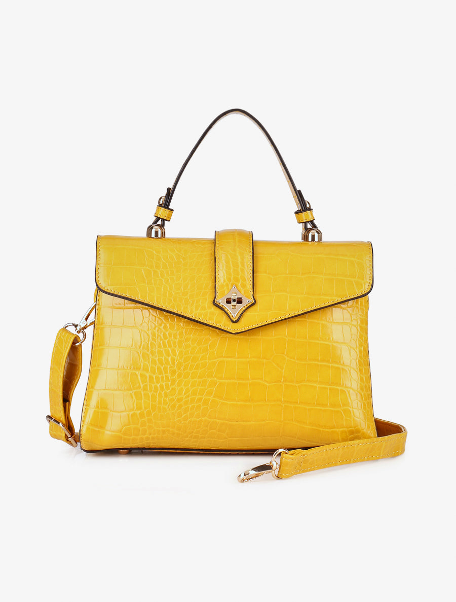Sac Aurora imprimé croco bandoulière - Jaune