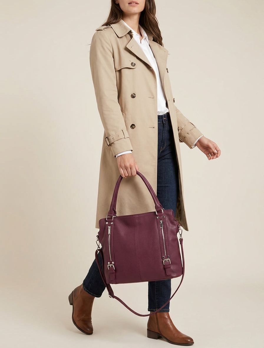 Sac cabas Eugénie simili grainé - Prune