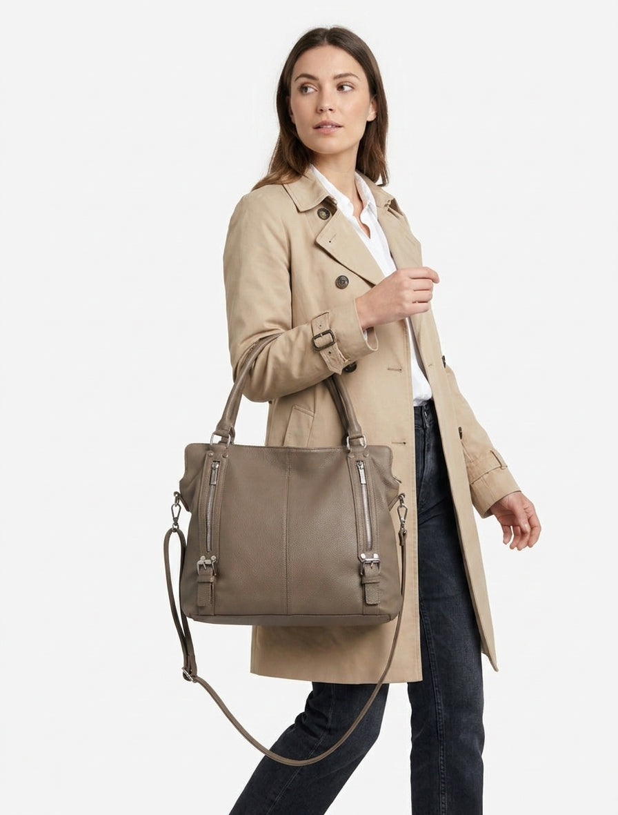 Sac cabas Eugénie simili grainé - Taupe