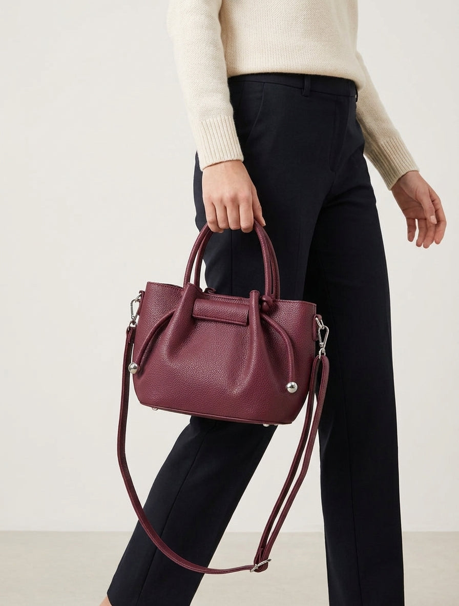 Sac besace Blanche grainé bourse - Prune