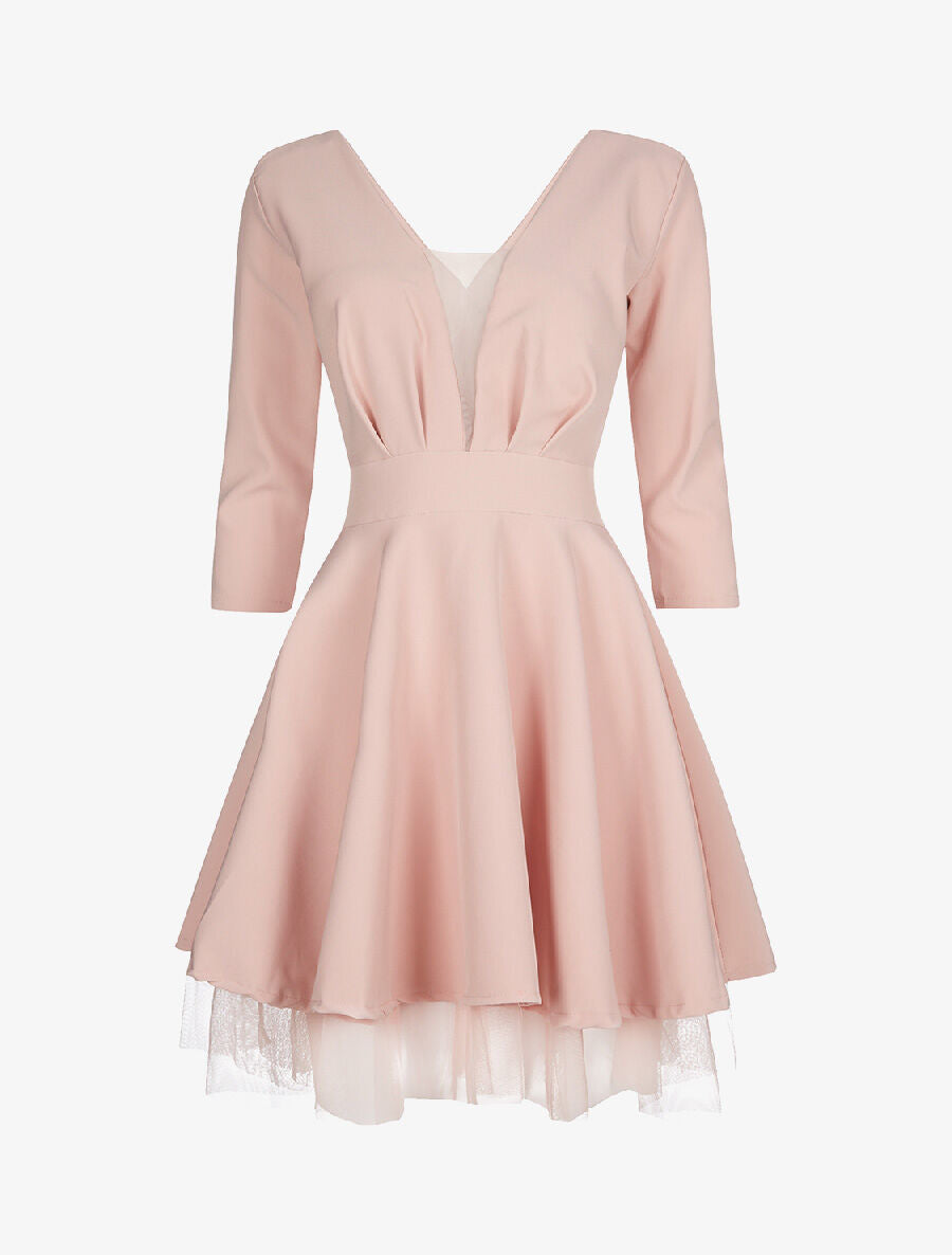 Robe épaules en tulle - rose - 1