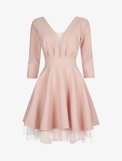 Robe épaules en tulle - rose - 1