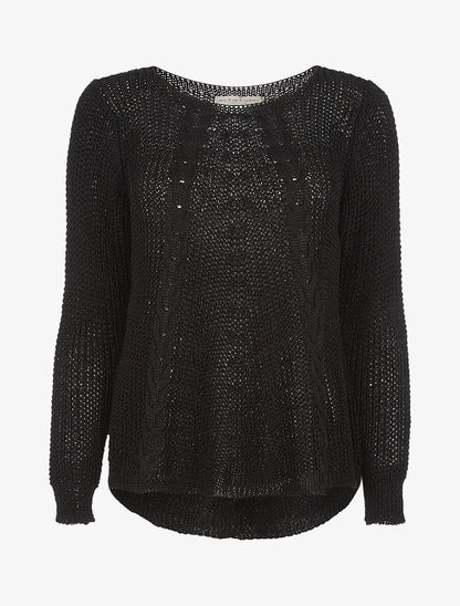 Pull cotés maille tressée - noir - 1