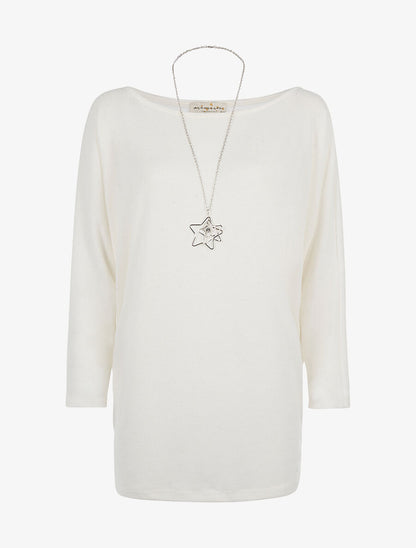 Pull doux et sautoir étoile - blanc - 1