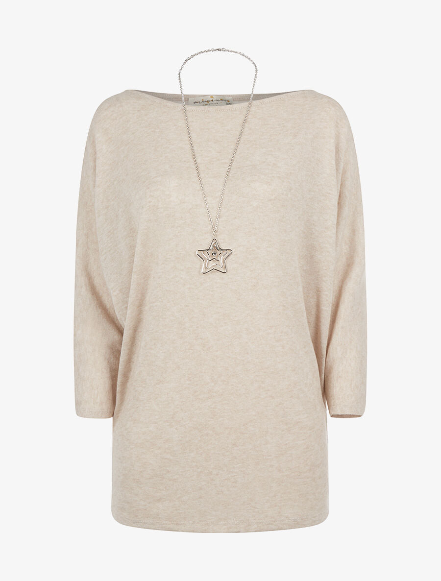 Pull doux et sautoir étoile - beige - 1