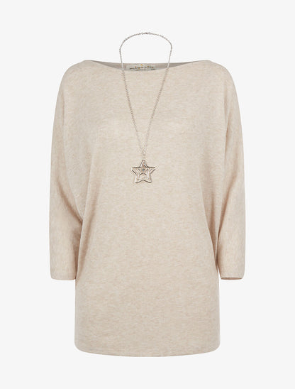 Pull doux et sautoir étoile - beige - 1