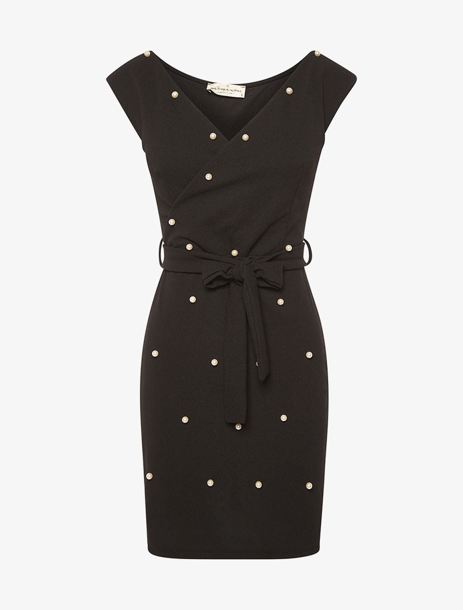 Robe perlée coeur-croisé - noir - 3