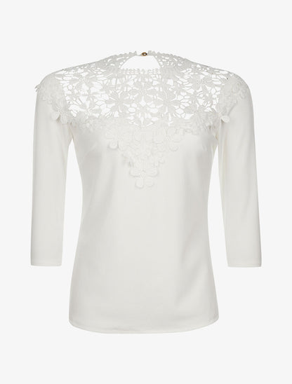 Top à plastron en dentelle - blanc - 3