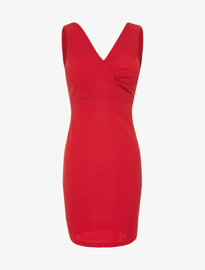 Robe poitrine à plis - rouge - 1