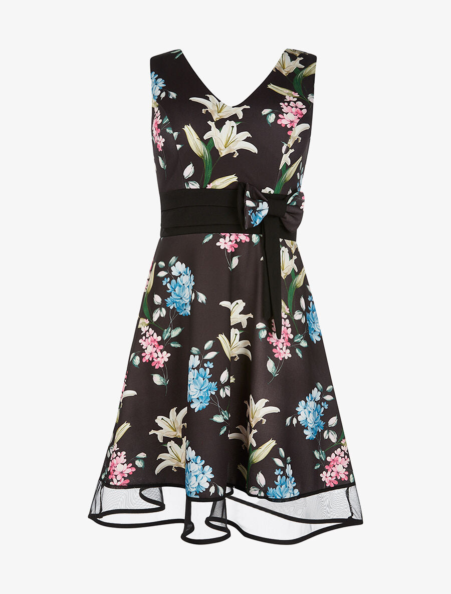 Robe imprimée taille à flot - noir - 1
