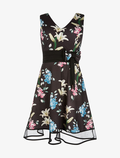 Robe imprimée taille à flot - noir - 1