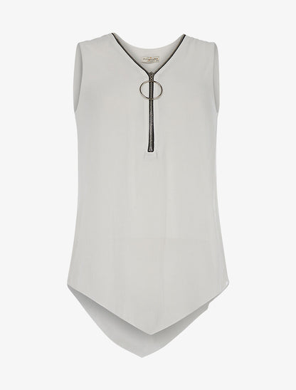 Top voile décolleté zippé - blanc - 3