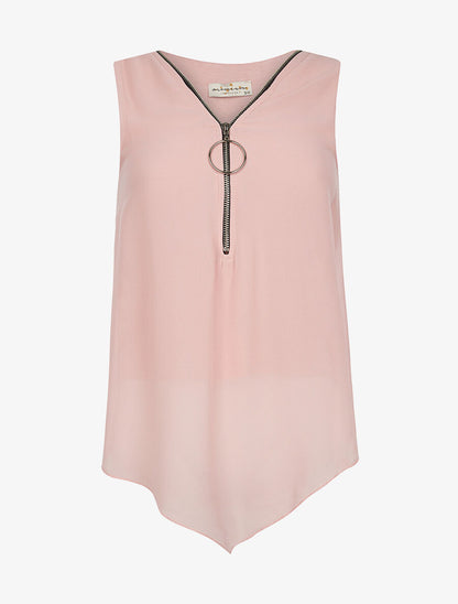 Top voile décolleté zippé - rose - 3