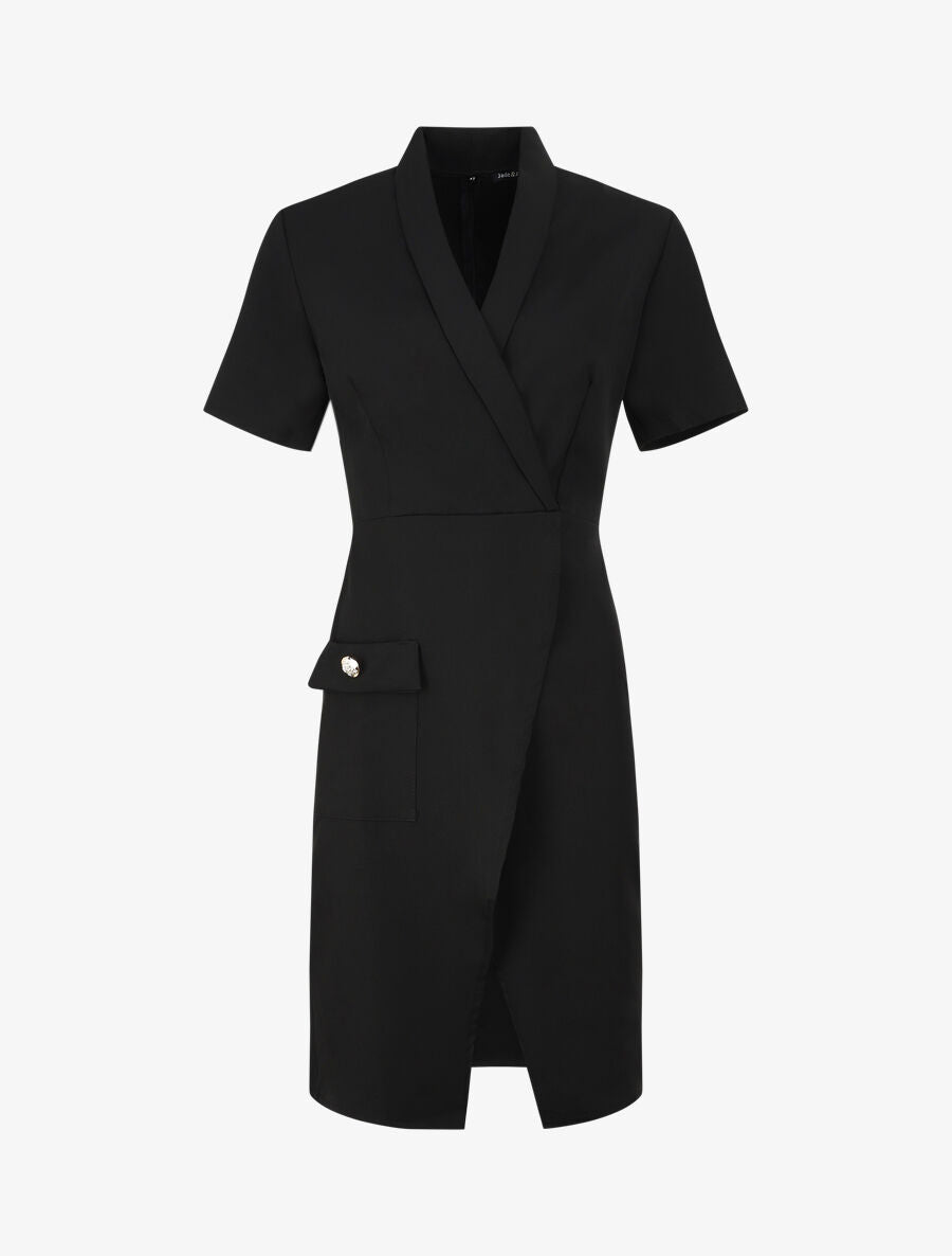 Robe portefeuille à manches courtes - Noir - 4