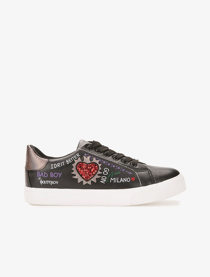 Sneakers coeur en relief - noir/rouge - 5