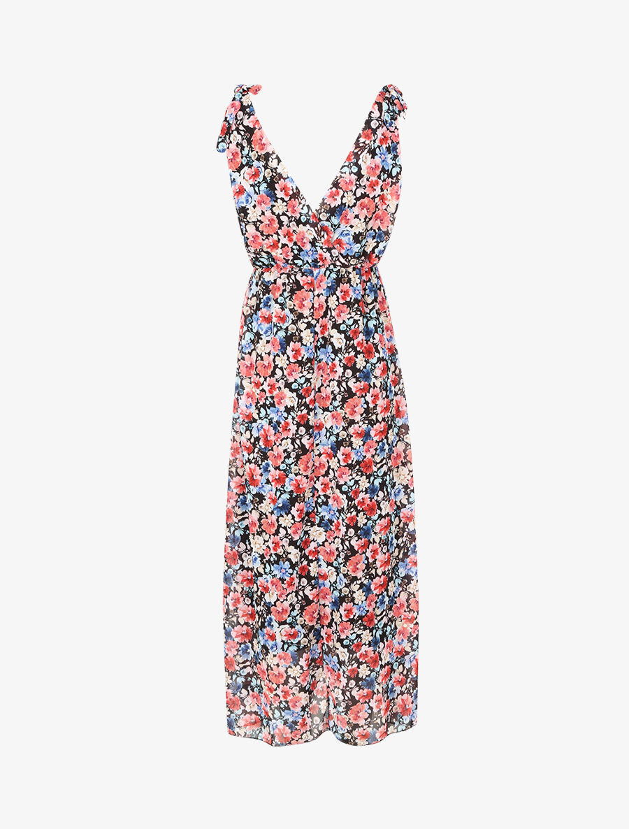 Robe imprimé fleurs champêtres à bretelles à détail noeud - Noir - 2