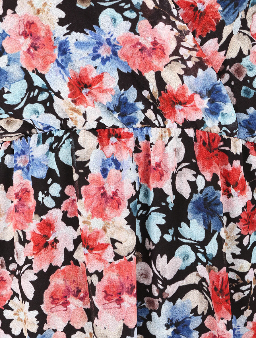 Robe imprimé fleurs champêtres à bretelles à détail noeud - Noir - 3