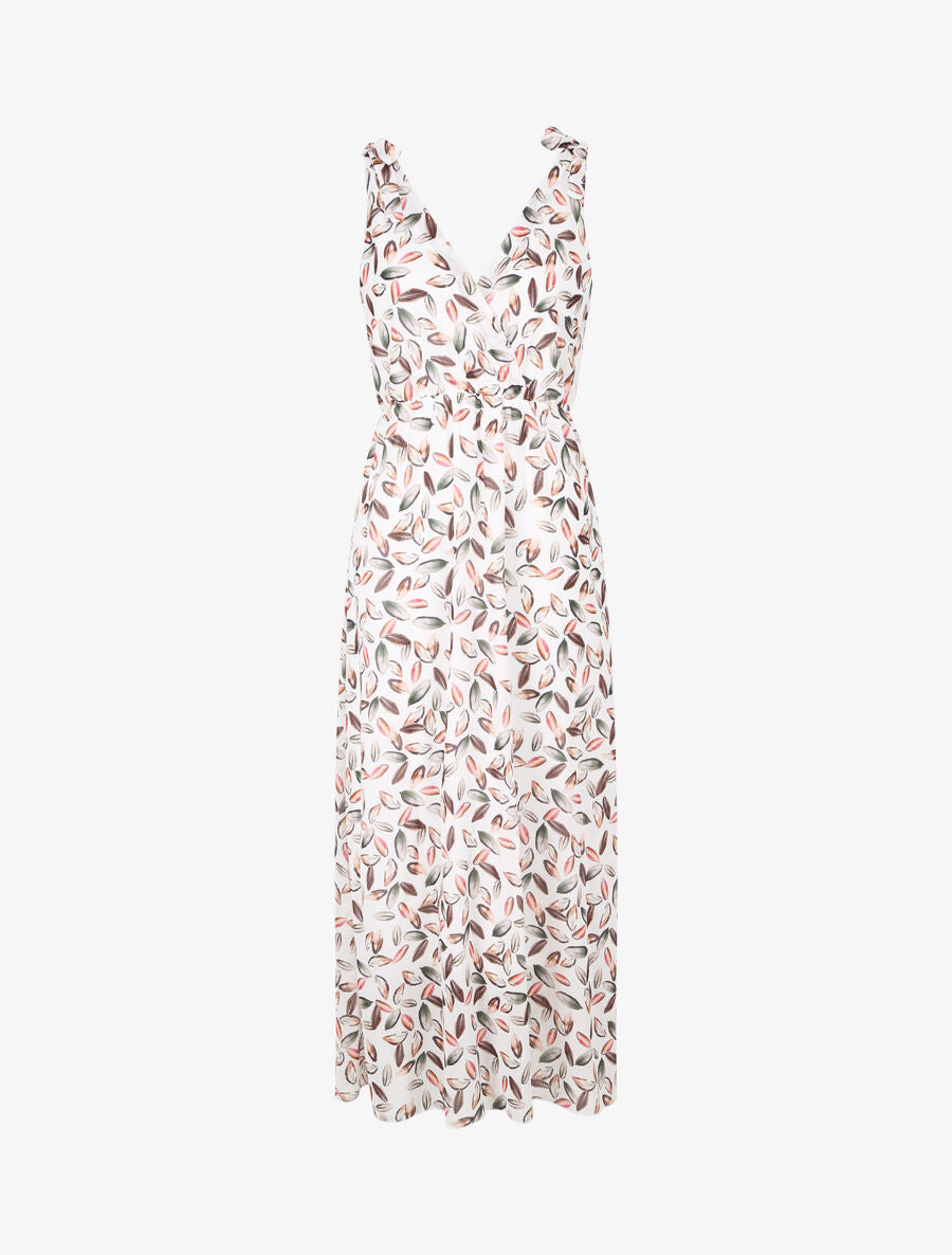 Robe imprimé feuilles à bretelles à détail noeud - Blanc - 5