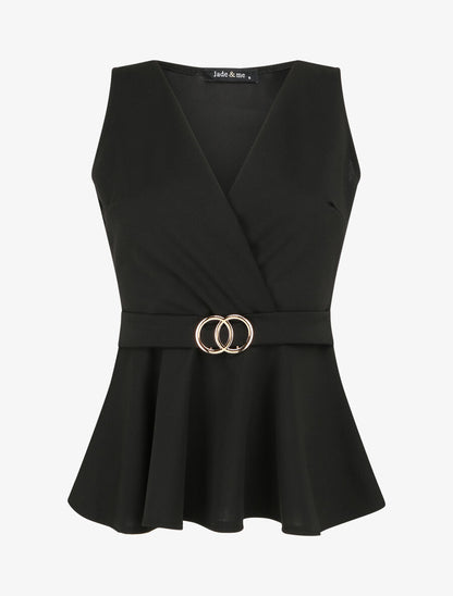 Top péplum à ceinture décorative - Noir - 1