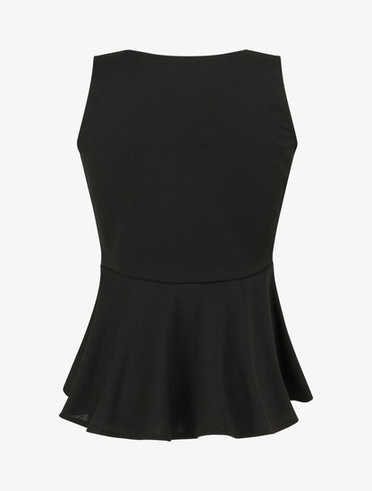Top péplum à ceinture décorative - Noir - 2