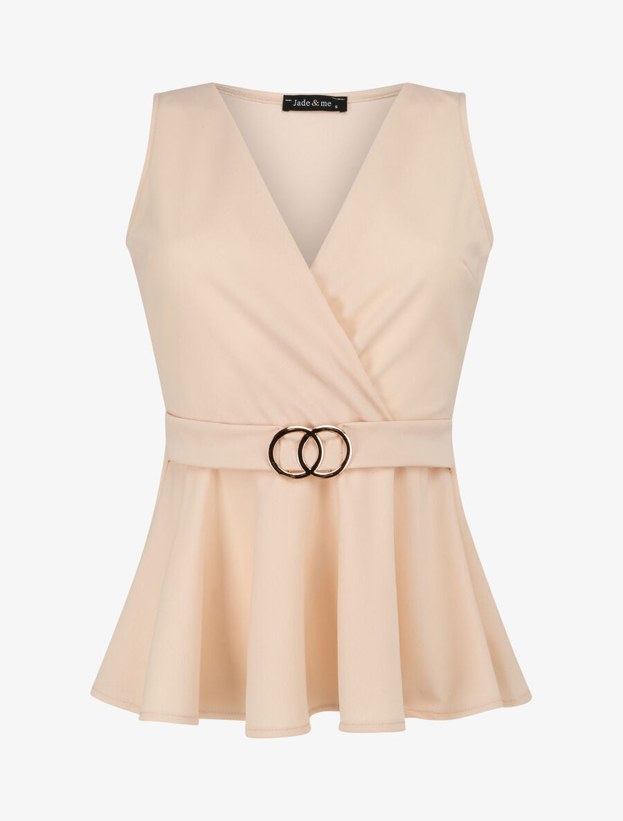 Top péplum à ceinture décorative - Beige - 1