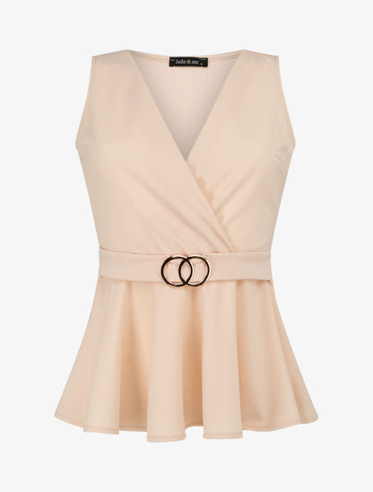 Top péplum à ceinture décorative - Beige - 1