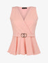 Top péplum à ceinture décorative - Rose pâle - 1