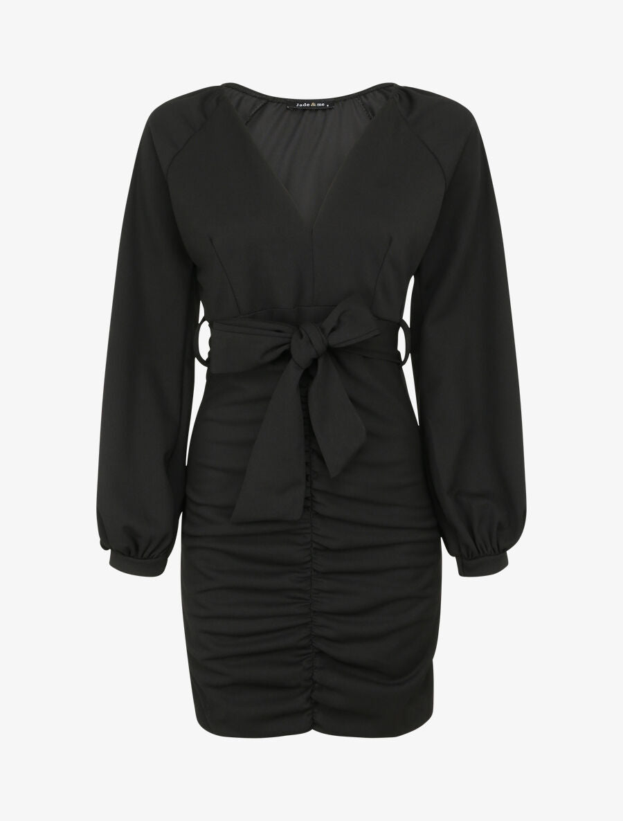 Robe moulante à détail froncés - Noir - 1