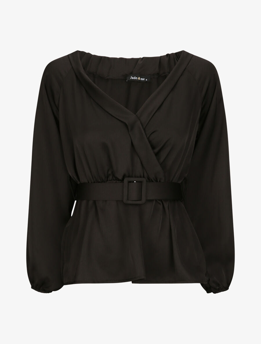Blouse péplum satinée - Noir - 1