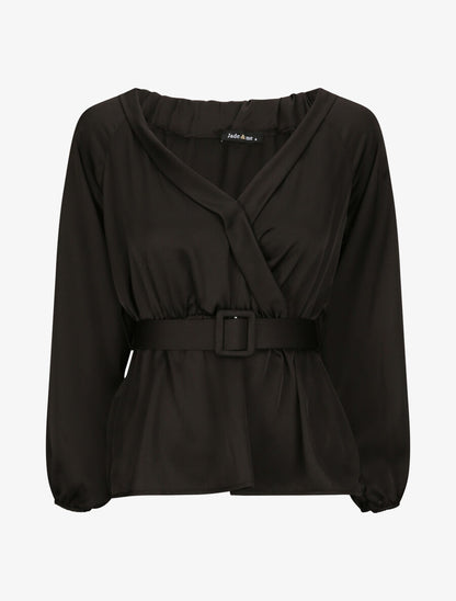 Blouse péplum satinée - Noir - 1