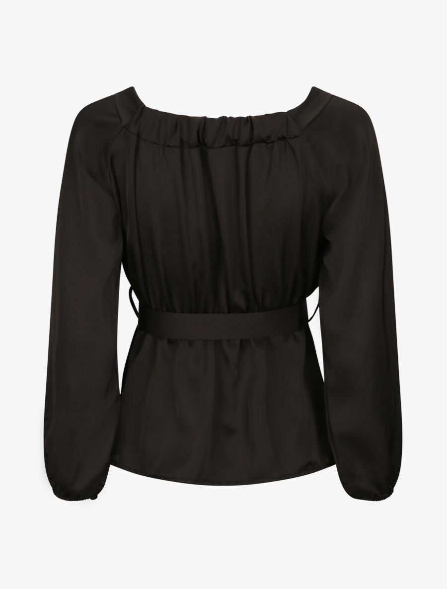 Blouse péplum satinée - Noir - 2