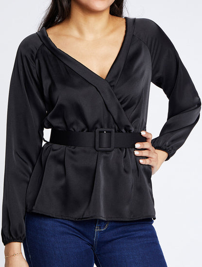 Blouse péplum satinée - Noir - 4