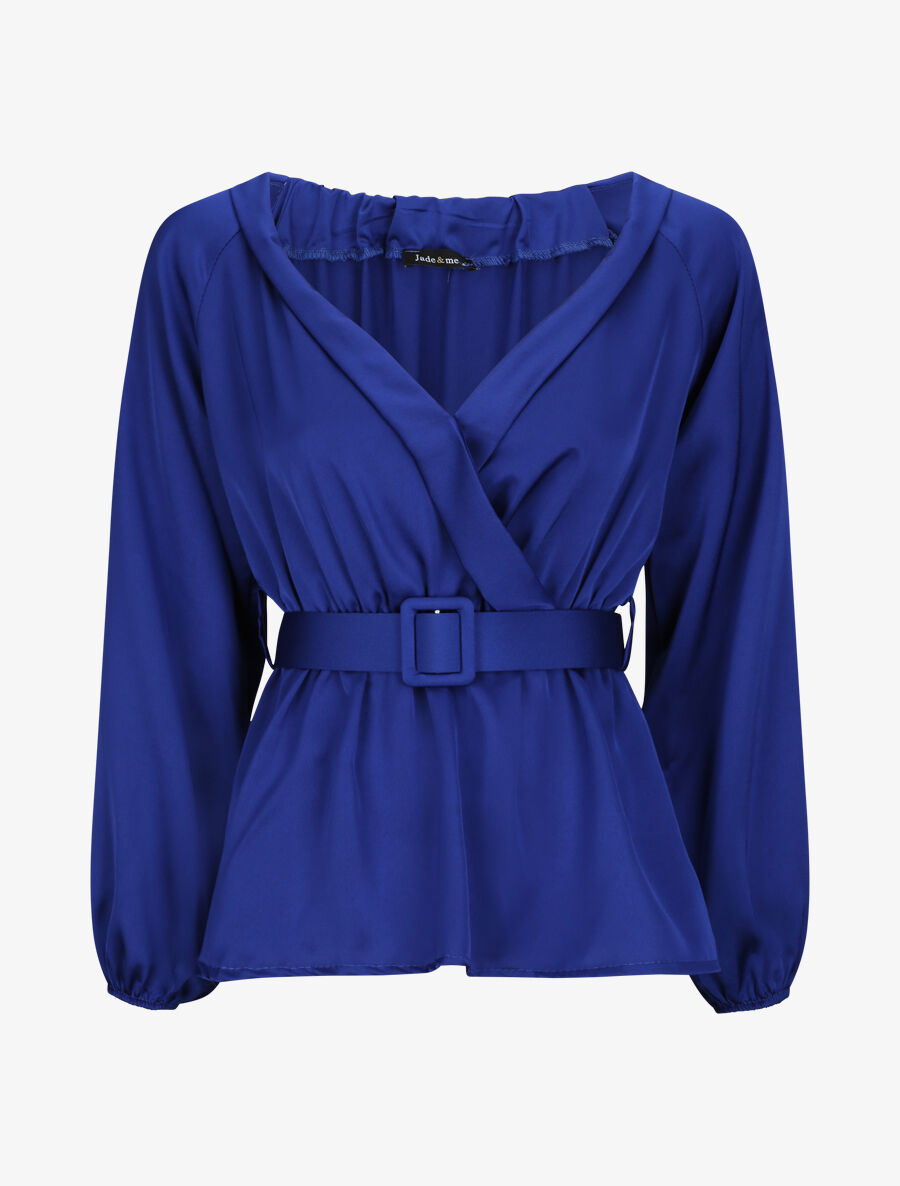 Blouse péplum satinée - Bleu roi - 1