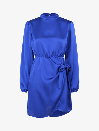 Robe satinée style portefeuille - Bleu roi - 1