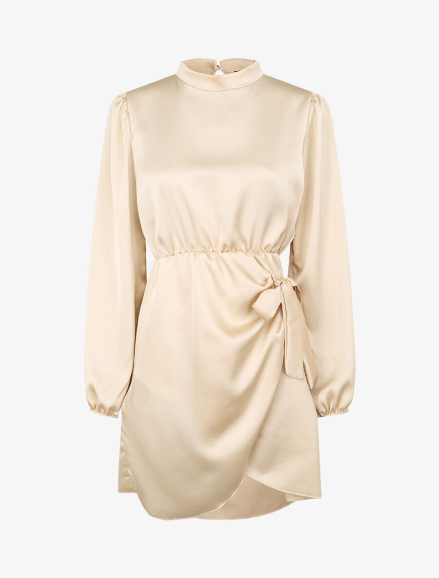 Robe satinée style portefeuille - Beige - 1