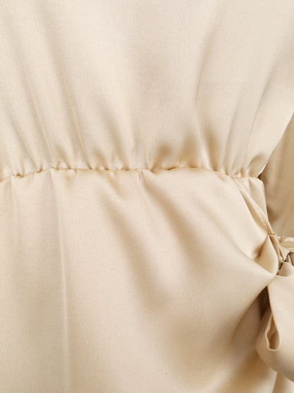 Robe satinée style portefeuille - Beige - 3